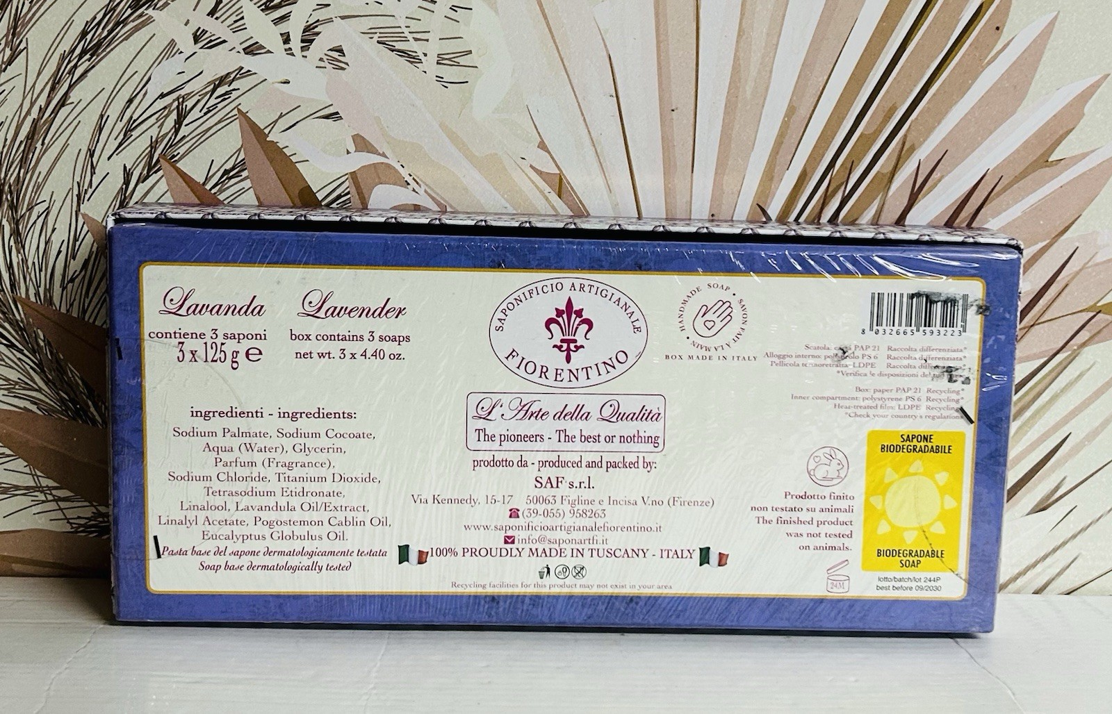 Saponificio ~ Lavender Scented Bar Soap from Italy ~ 3 Bars 4.40 oz Each