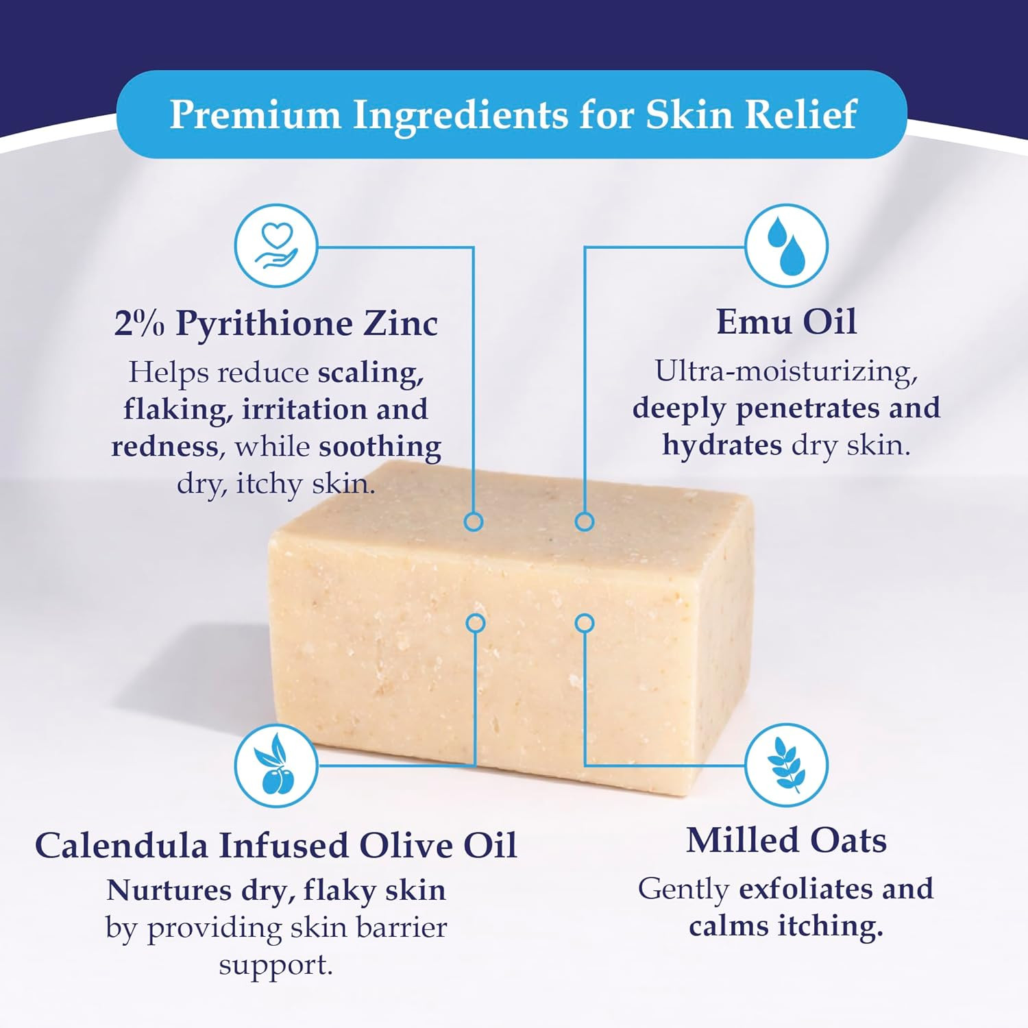 2% Pyrithione Zinc Soap Bar with Emu Oil – Face, Body and Scalp Cleanser for Dry