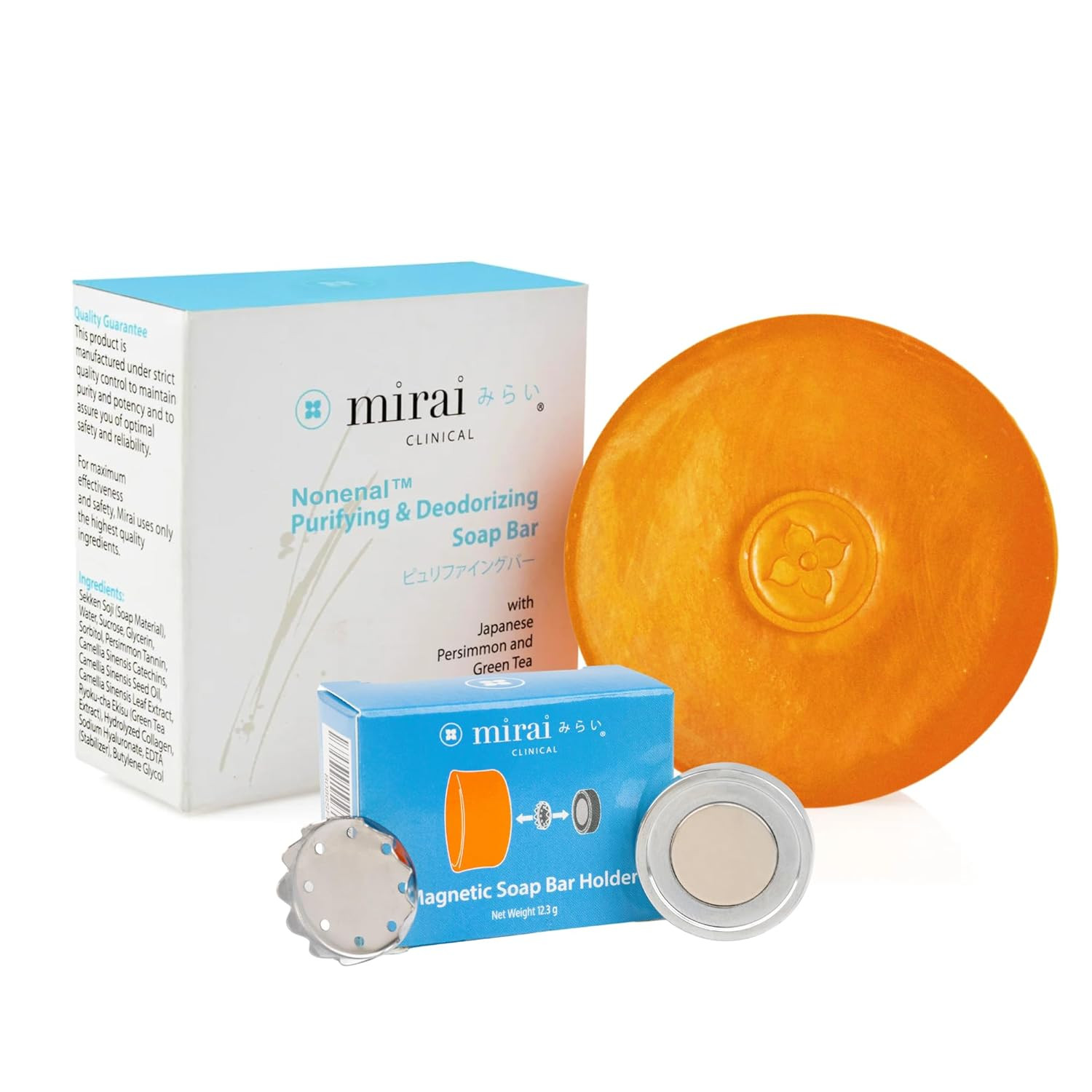 Clinical Persimmon Soap Bar with Magnetic Soap Holder – Nonenal Body Odor