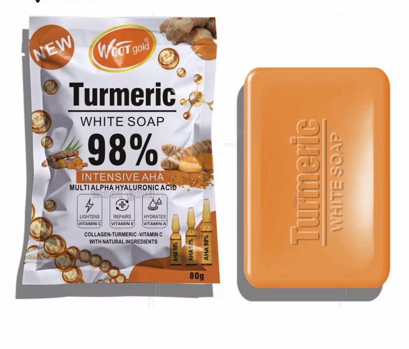 Woot gold Turmeric White Soap Bar AHA Turmeric Soap Orange 80g