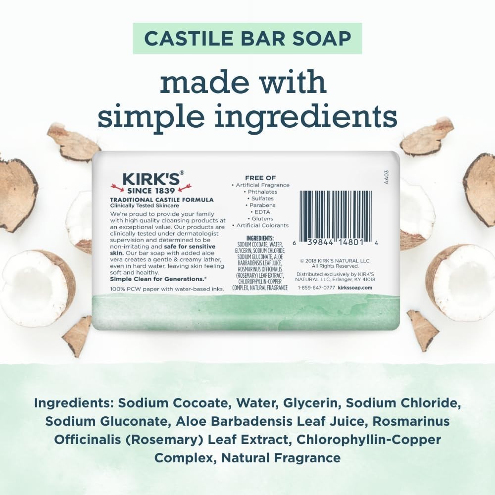 Castile Bar Soap, Aloe Vera – Clinically Tested, Safe for Sensitive Skin with…