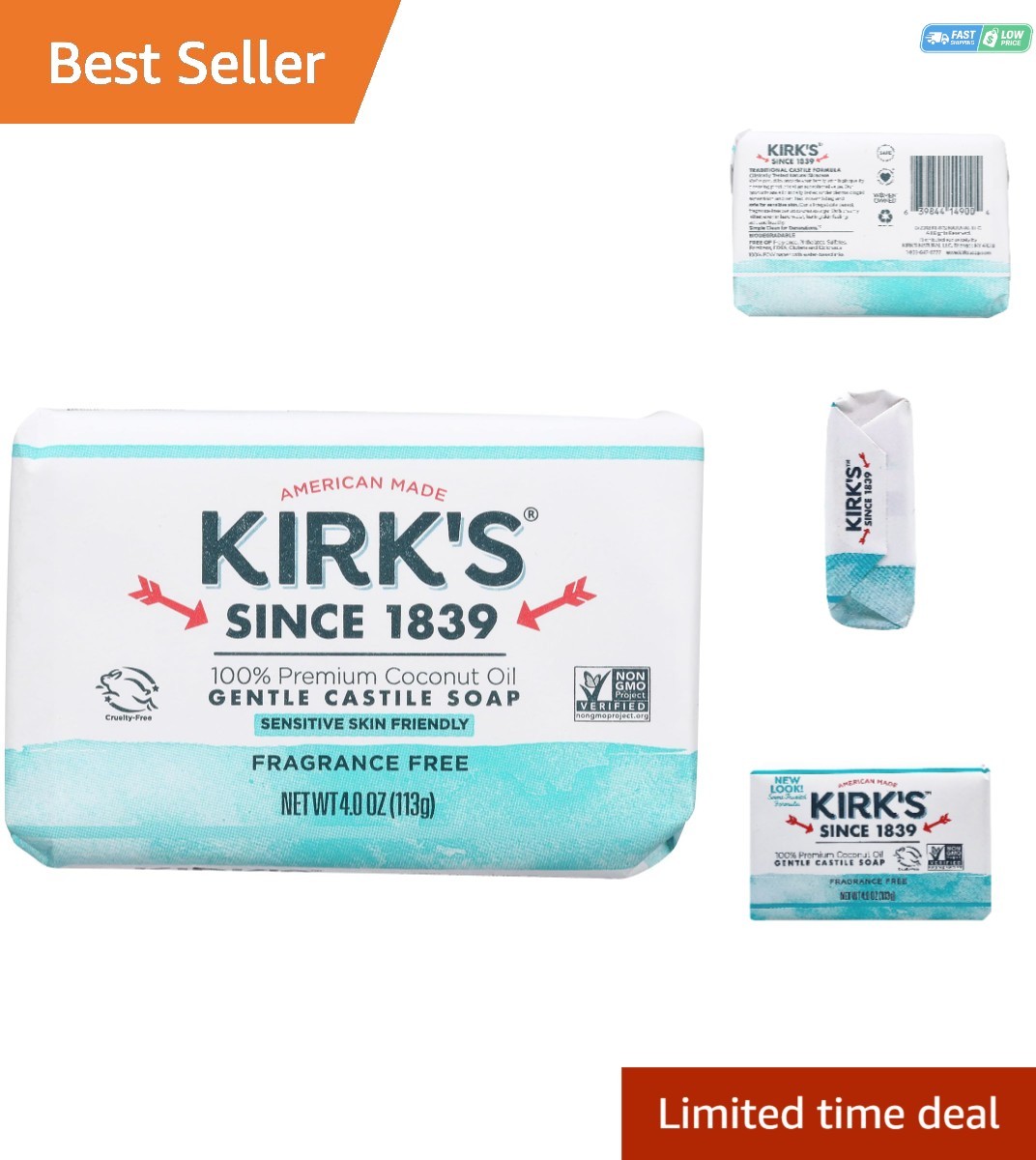 Cocoa Butter Infused Fragrance Free Castile Soap – 4 Ounces for Sensitive Skin
