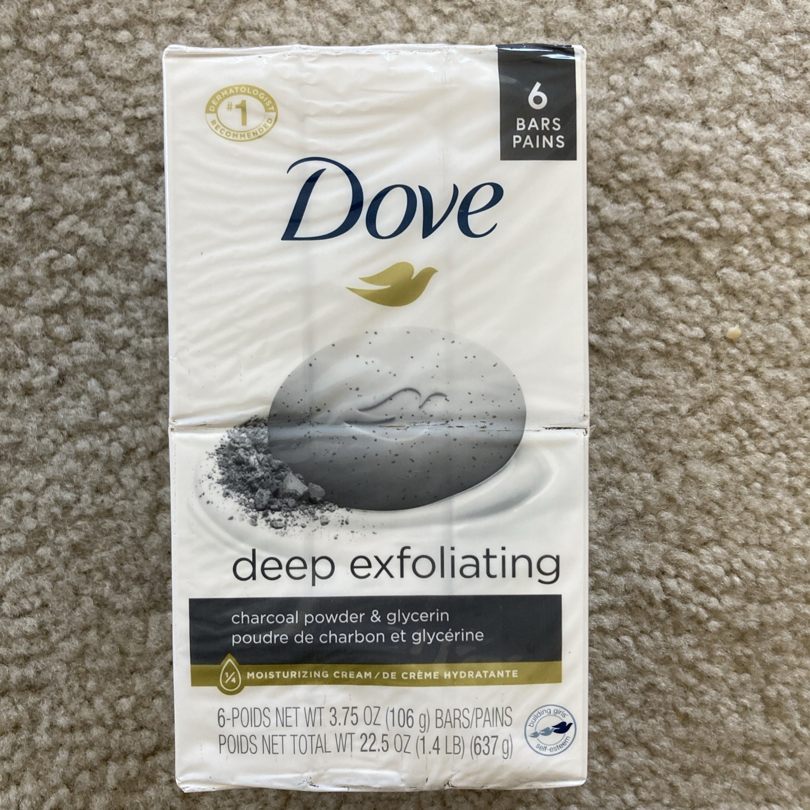 Dove Deep Exfoliating Beauty Bar Charcoal Powder & Glycerin 6 Pack 3.75 oz