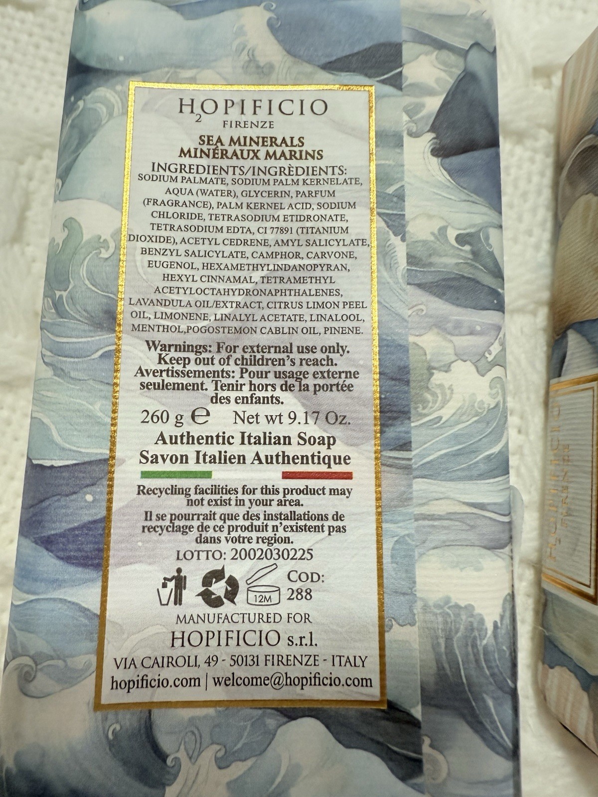 2pcs 9.17 Oz HOPIFICIO Sea Mineral & Ocean Breeze Bar SOAP Triple Milled