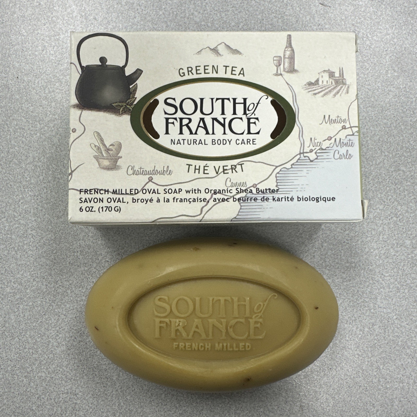 South of France French Milled Oval Bar Soap Green Tea 6 oz Natural Body Care