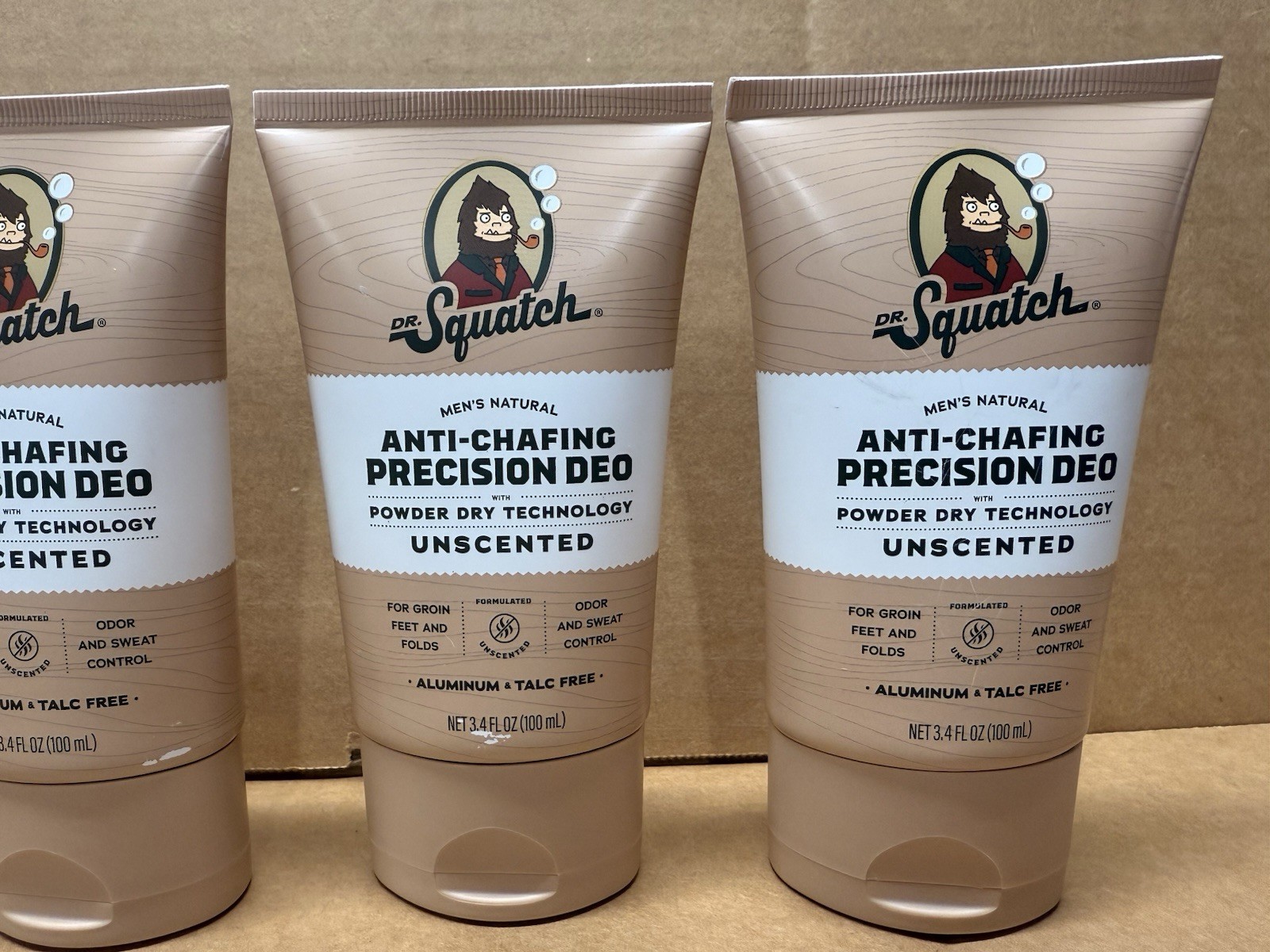 4 Pack: Dr. Squatch Men’s Natural Anti-Chafing Precision Deo 3.4 oz Unscented