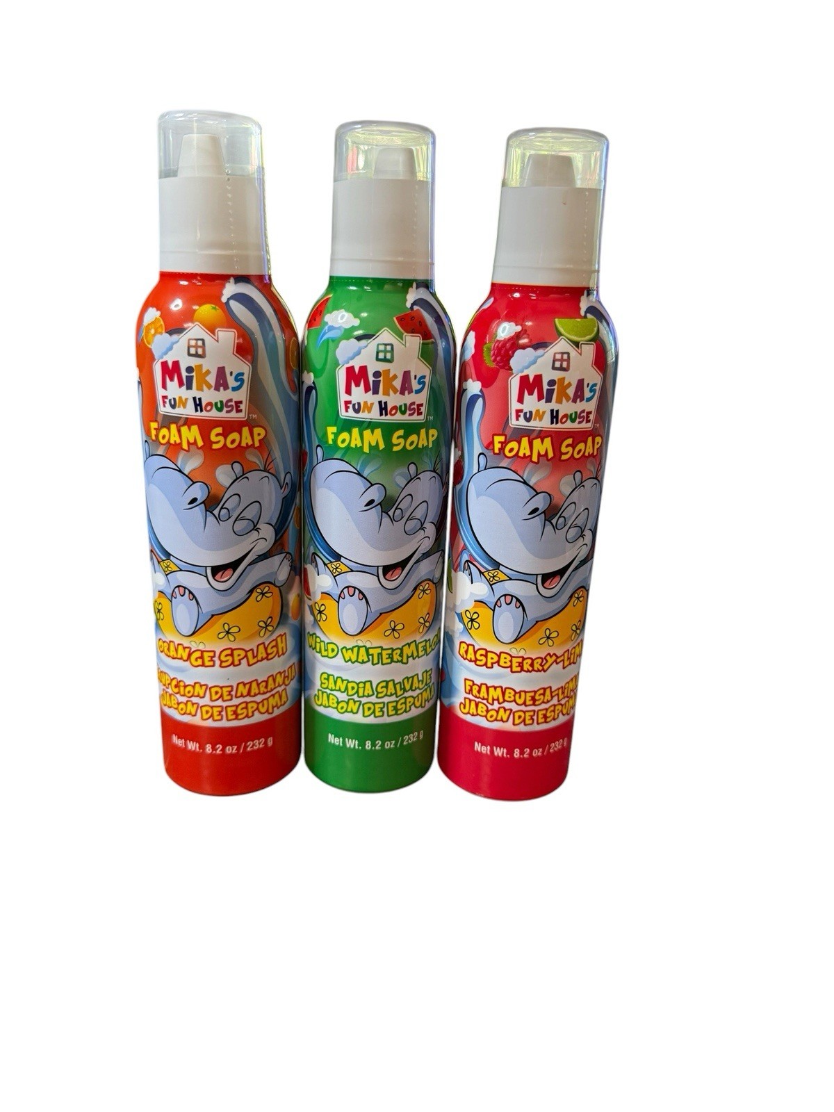 New 3 Kids Mika’s Fun Soap 8.2oz Cans Raspberry-Lime Watermelon Orange Splash