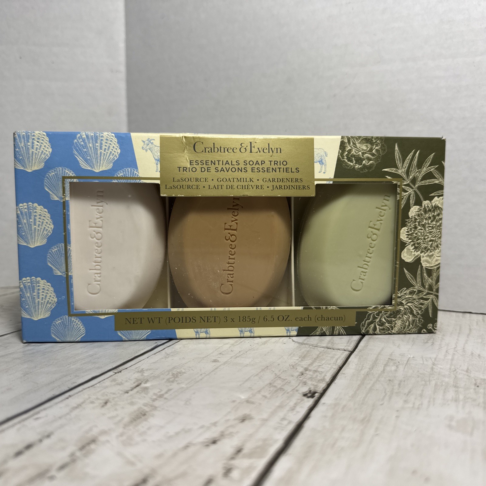 Crabtree & Evelyn Soap Trio-LaSource Goatmilk Gardener Bar Soap Gift Set New