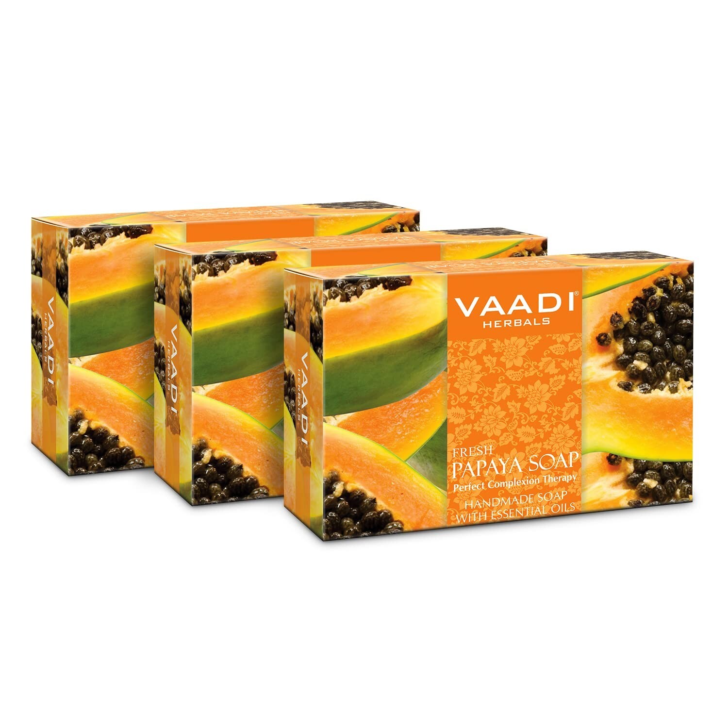 Vaadi Herbals Fresh Papaya Soap (3 x 75gm Each) for Envious Glowing Skin