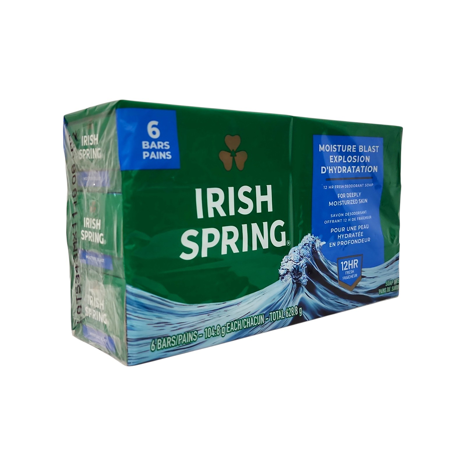 Irish Spring Moisture Blast Deodorant Bar Soap, 4 Packs each 6 – 24 Bars Total