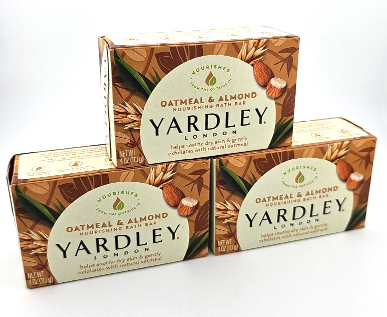 3‑Pack Yardley London Oatmeal & Almond Soap Bar 4 oz Each Gentle Cleanse New