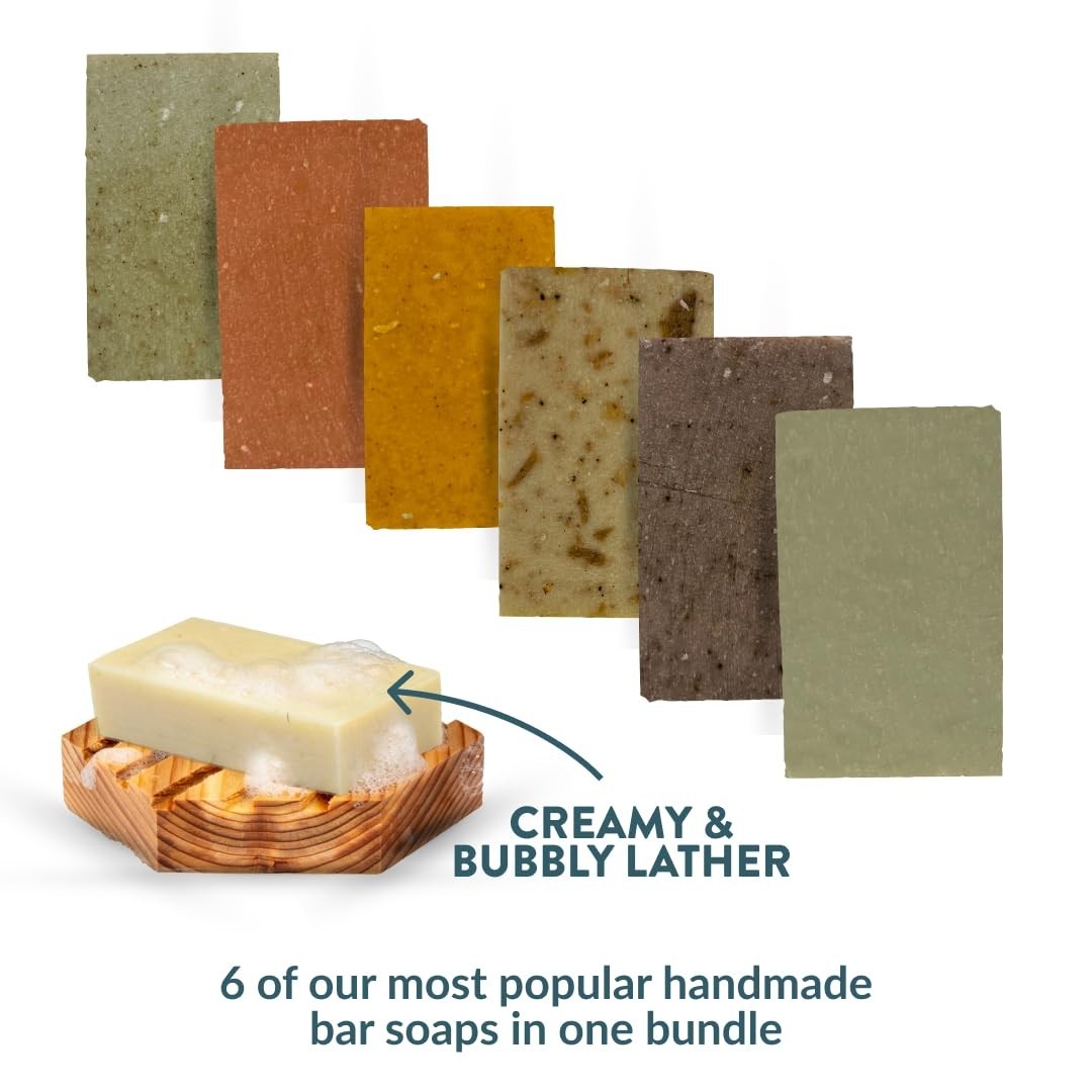 Plant Based Cold Process Natural Bar Soap Pack of 6 Moisturizing for Dry Skin