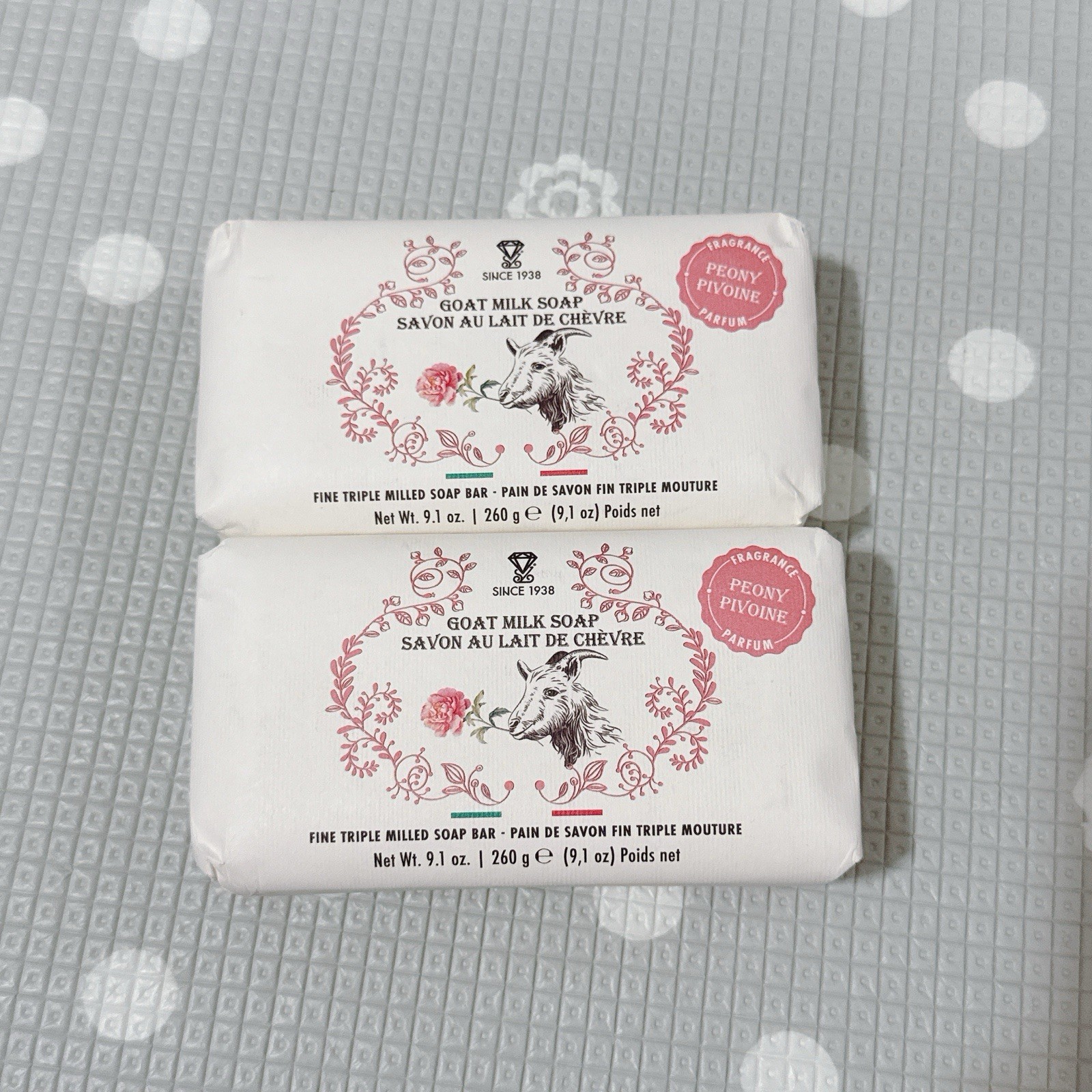 2 pcs ZENI Scent : GOAT MILK – Peony fine Milled ITALIAN Soap Bar 9.1 Oz/each