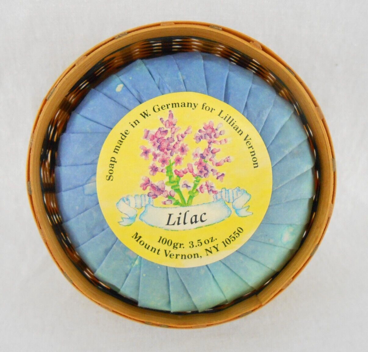 Lillian Vernon Lilac Vintage Luxury 3.5 oz Soap Bar in Wicker Basket New