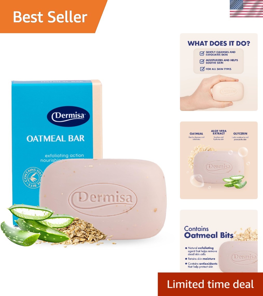 Oatmeal & Aloe Vera Soap Bar – Gentle Exfoliating Face & Body Cleanser, 3 Oz