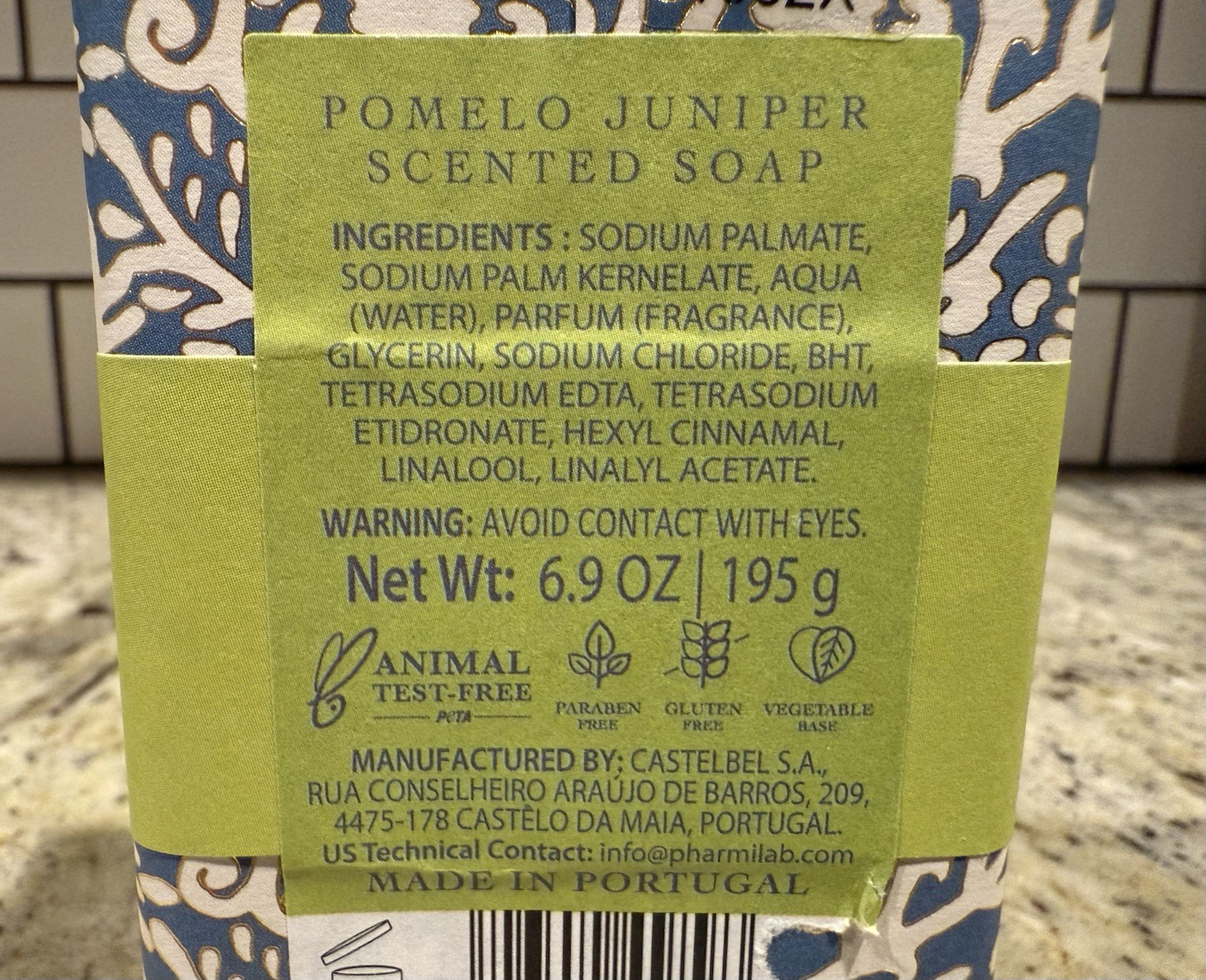 Castelbel COSMOS Pomelo Juniper Scented Bar Soap 6.9 Oz / 195 g World Market