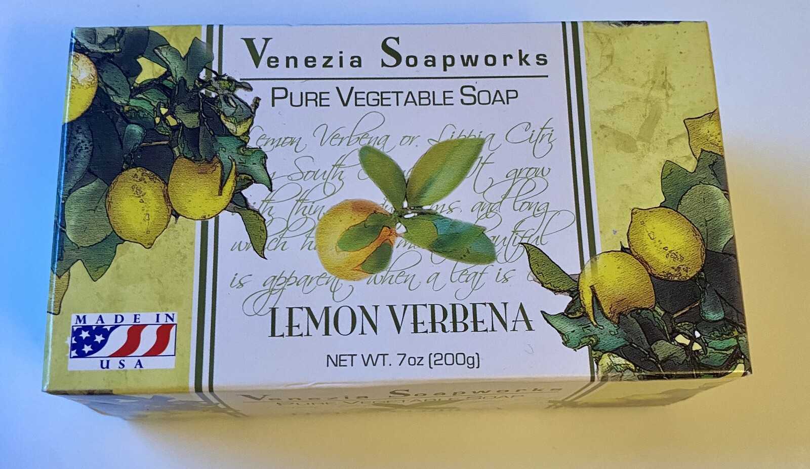 VENEZIA SOAPWORKS VEGAN PURE VEGETABLE SOAP LEMON VERBENA 7oz. NEW IN BOX! USA