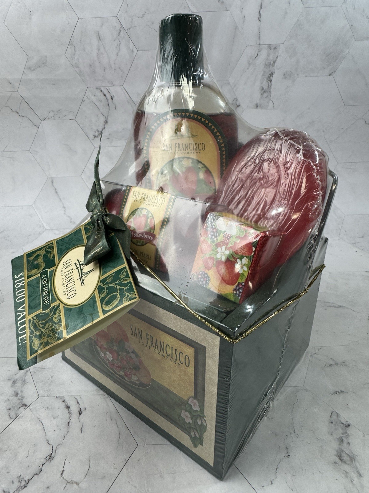 San Francisco Soap Company Gift Basket WILD STRAWBERRY Bath Shower Oil Pearls