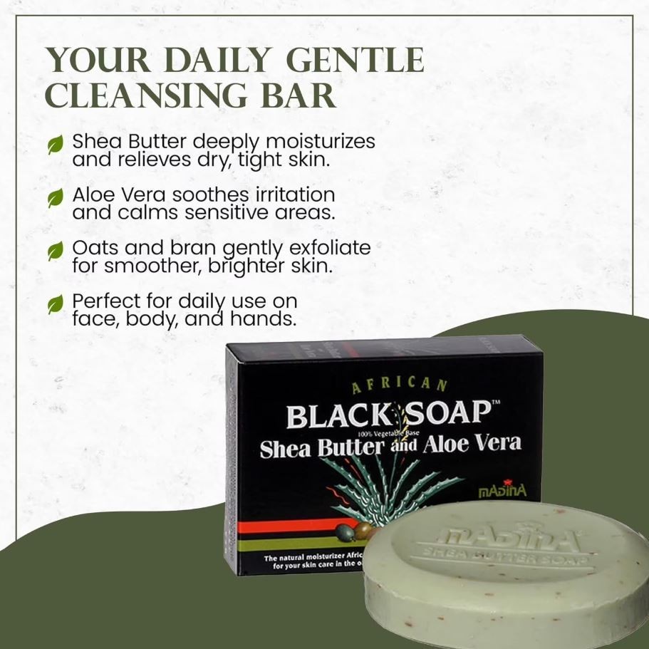 African Black Soap Bars 3.5oz, Shea Butter/Aloe Vera and Cocoa Butter/Vitamin E