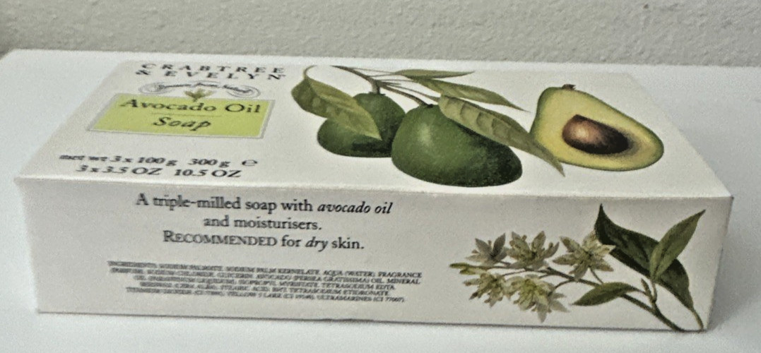 Crabtree & Evelyn AVOCADO OIL Soap Bars Set Of 3 VINTAGE 1995 Great Britain New