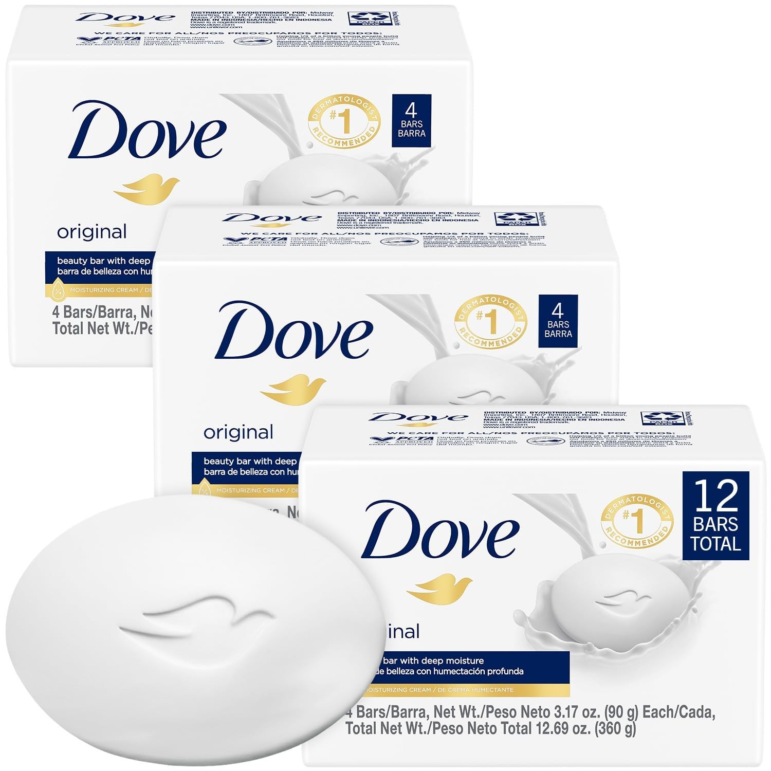 Moisturizing Beauty Soap 3-Pack – 12 Bars, 3-in-1 Face, Body & Hand Cleanser