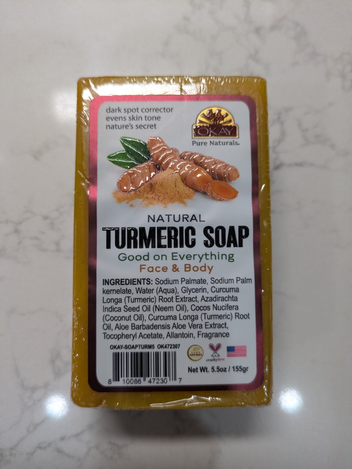 Natural Turmeric Bar Soap, Face & Body, 5.5 oz (155 g)