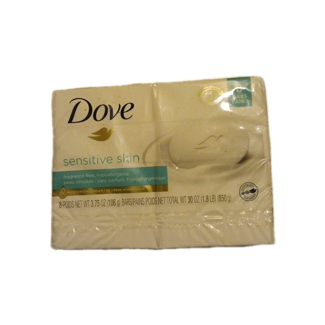 Dove Sensitive Skin Gentle Beauty Bar Soap, Unscented, 3.75 oz (8 Bars)