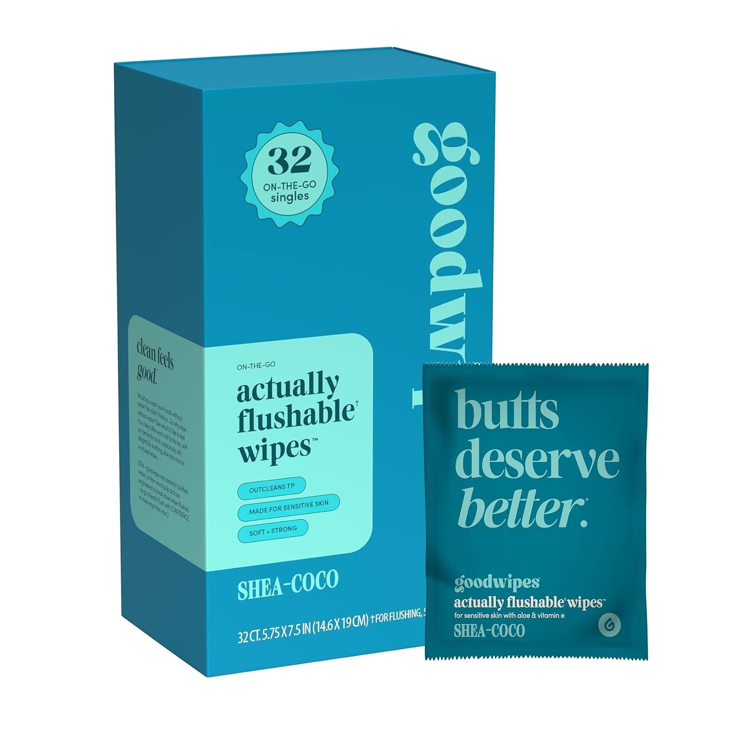 Gentle Shea Coco Flushable Wipes – Individually Wrapped, Septic Safe – 32 Count