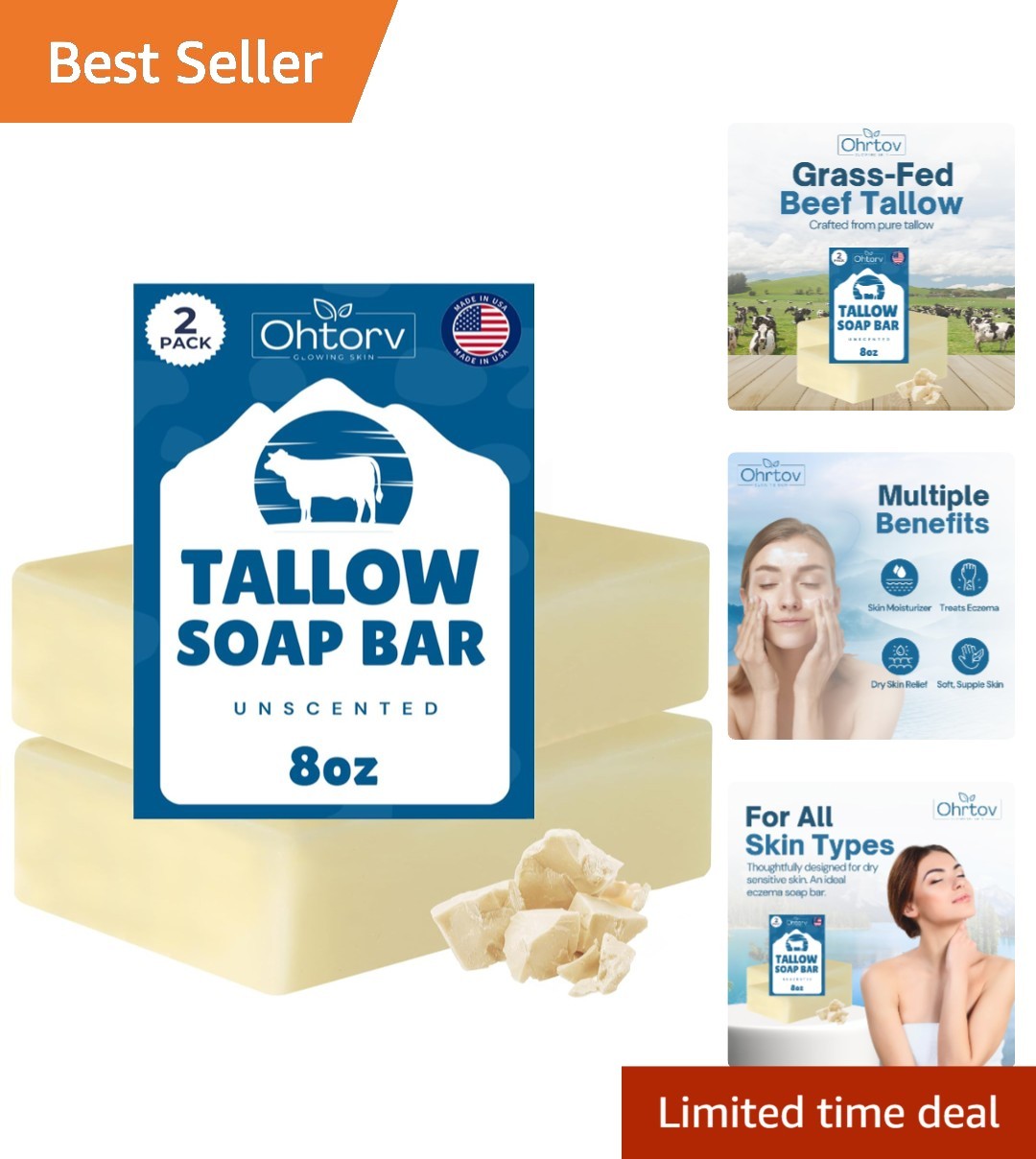 Moisturizing Unscented Beef Tallow Soap Bar – Ideal for Eczema & Sensitive Skin