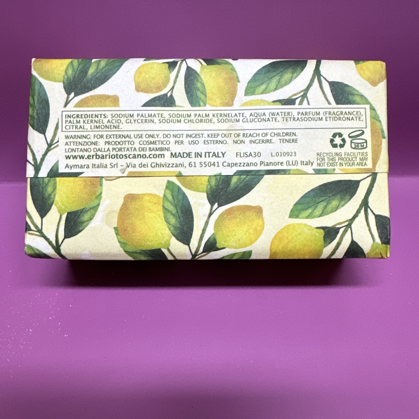 Italian Luxury Bar Soap Lemon Purifying large 10.5oz