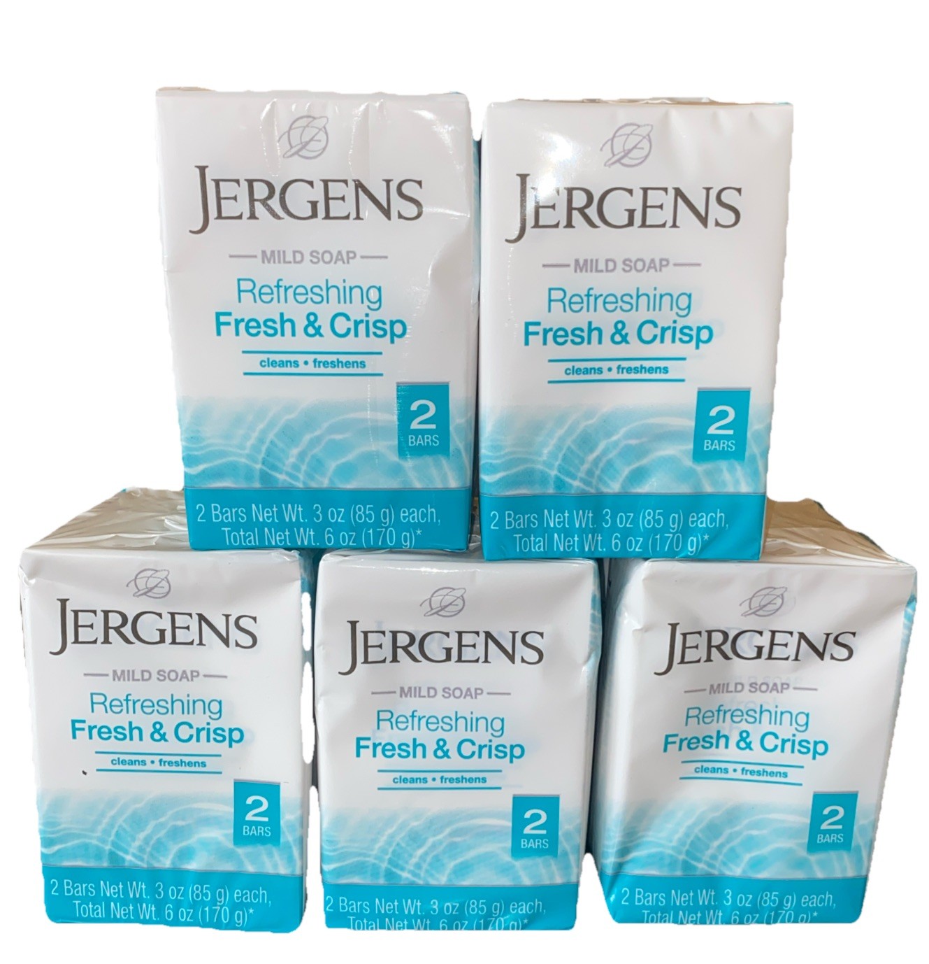 5x Lot Jergens Refreshing Fresh & Crisp Mild Soap 10 Bars Total New Sealed