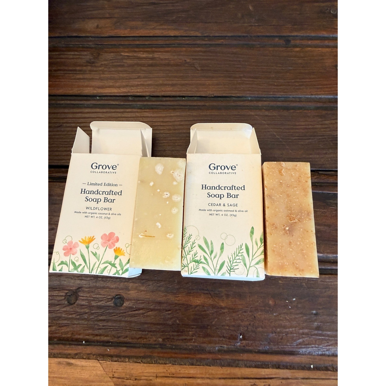 Grove Collaborative Handcrafted Soap Bar Set Wildflower Cedar Sage 4oz 2 Pack