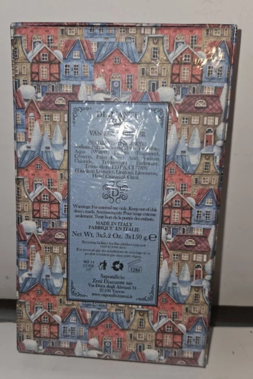 Diamante Vanilla & Ginger Soap 3 x5.2oz. Bars In Gift Box Made in Italy