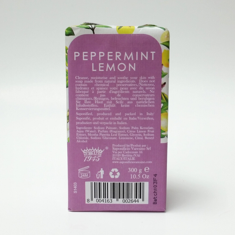 Peppermint Lemon Soap Bar Revitalizing 10.5 oz Saponificio Varesino – Sealed