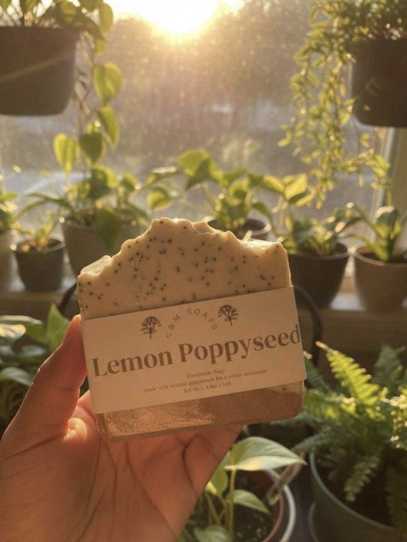 V&M Soaps Lemon Poppyseed Handmade Body Bar Soap, Made with Coconut Milk