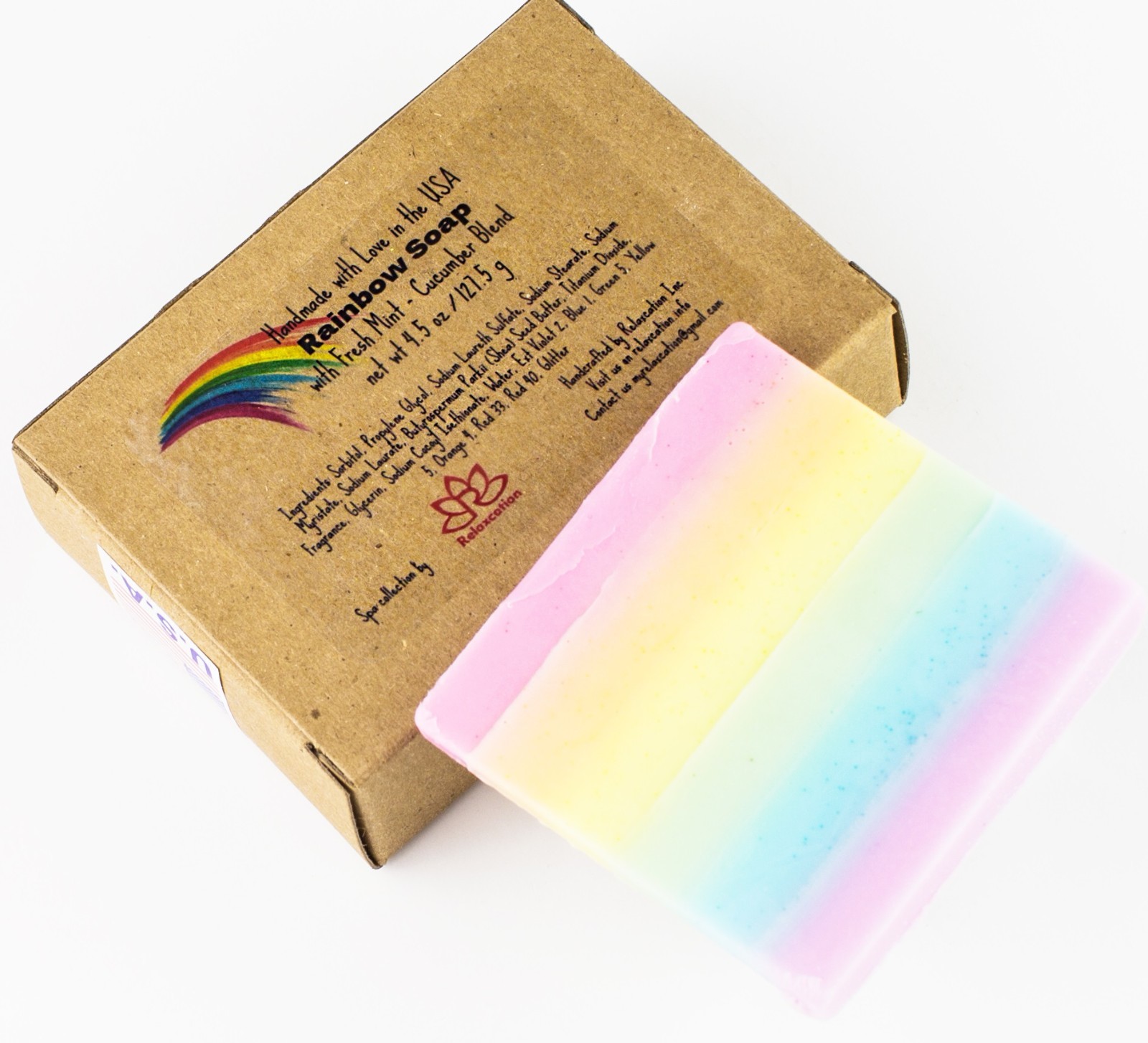 Fresh Mint and Cucumber Rainbow Soap – Handmade with Organic Shea butter 3.2 oz