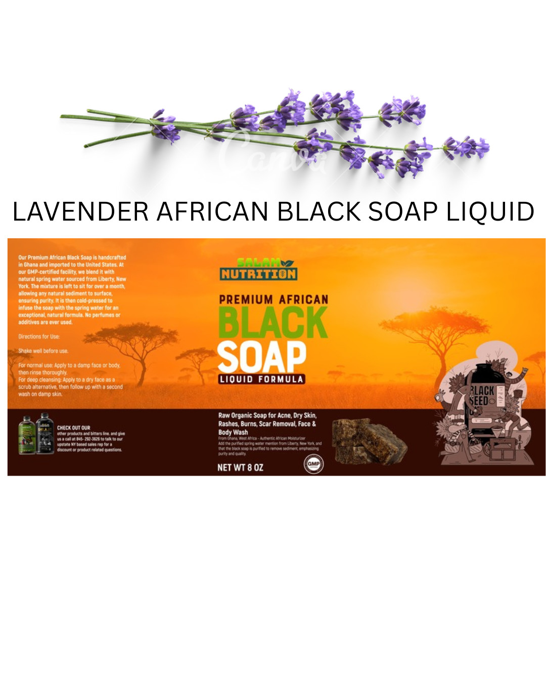 Black soap liquid from Ghana and made with spring water 16 oz pump personal use