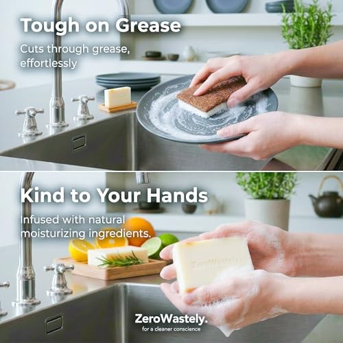 Natural Dish Soap Bar – Value Pack of 3 Solid Soap Block 16oz – Lemon