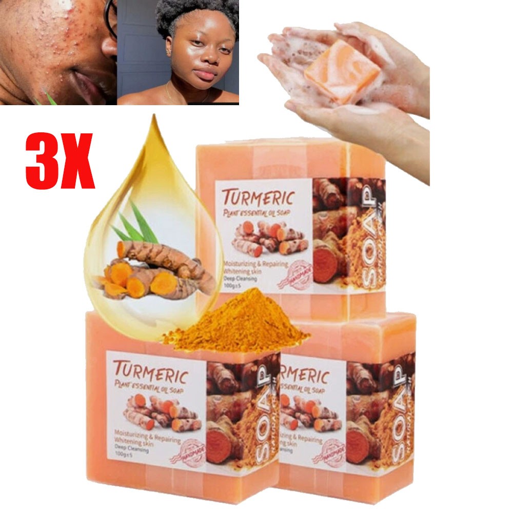 3Pack Tumeric Soap Skin Whitening Dark Spots Remover lightening Acne Brightening