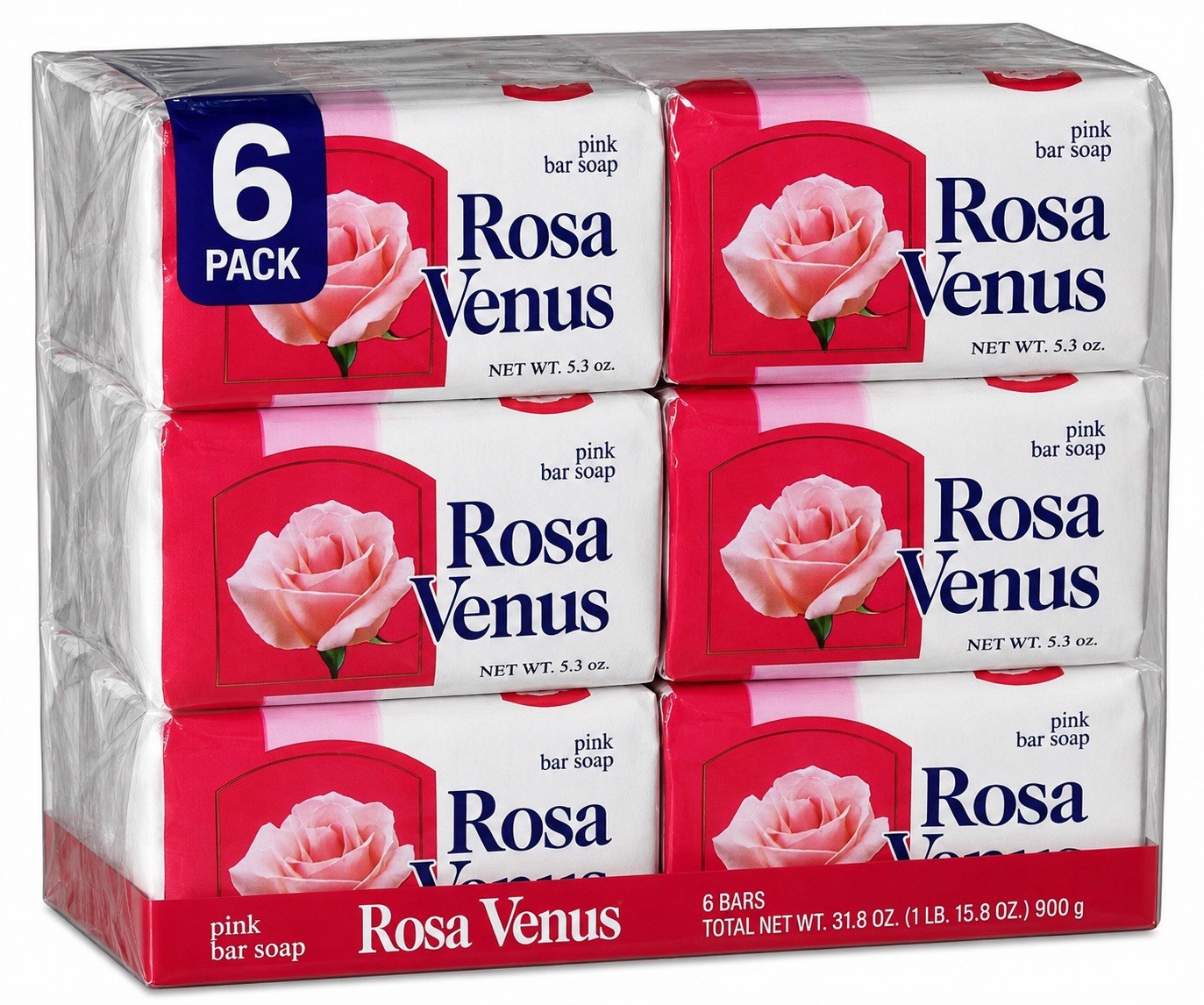 Rosa Venus Pink Bar Soap 6 Pack Moisturizing Bath Body Soap Floral Scent 3.5 Oz