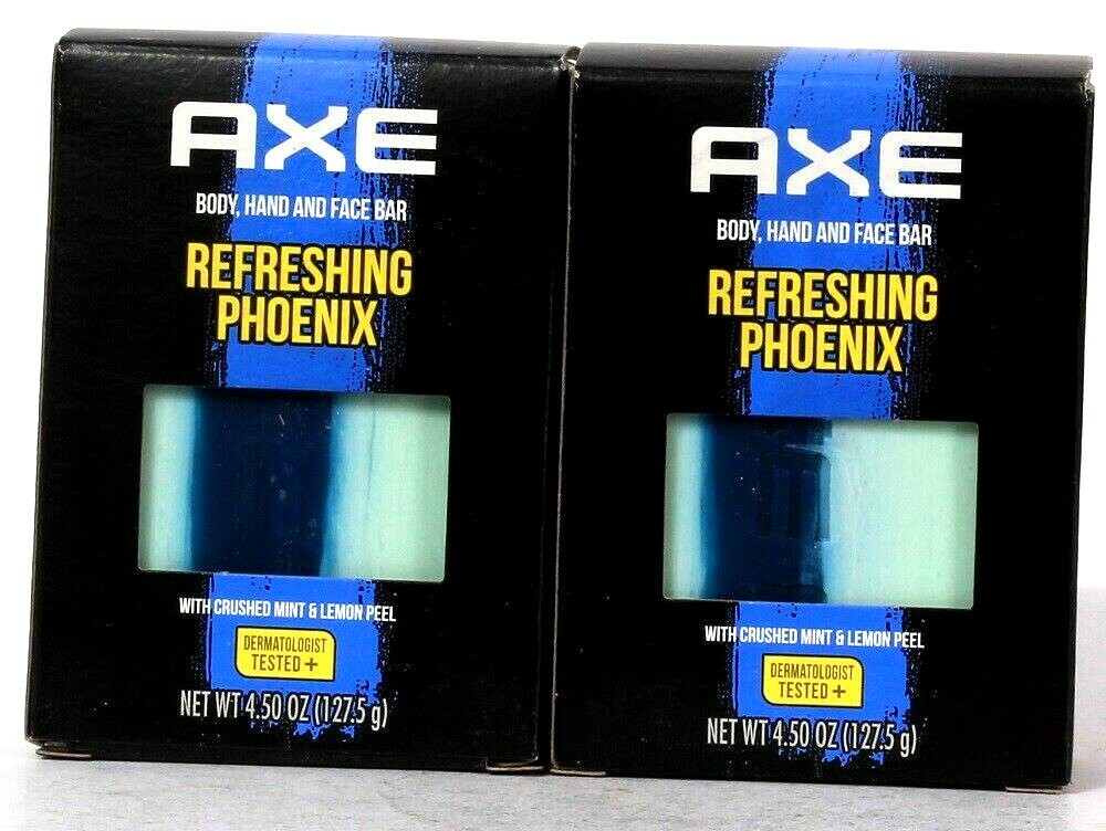 2 Ct Axe 4.5 Oz Refreshing Phoenix Crushed Mint Lemon Peel Body Hand Face Soap