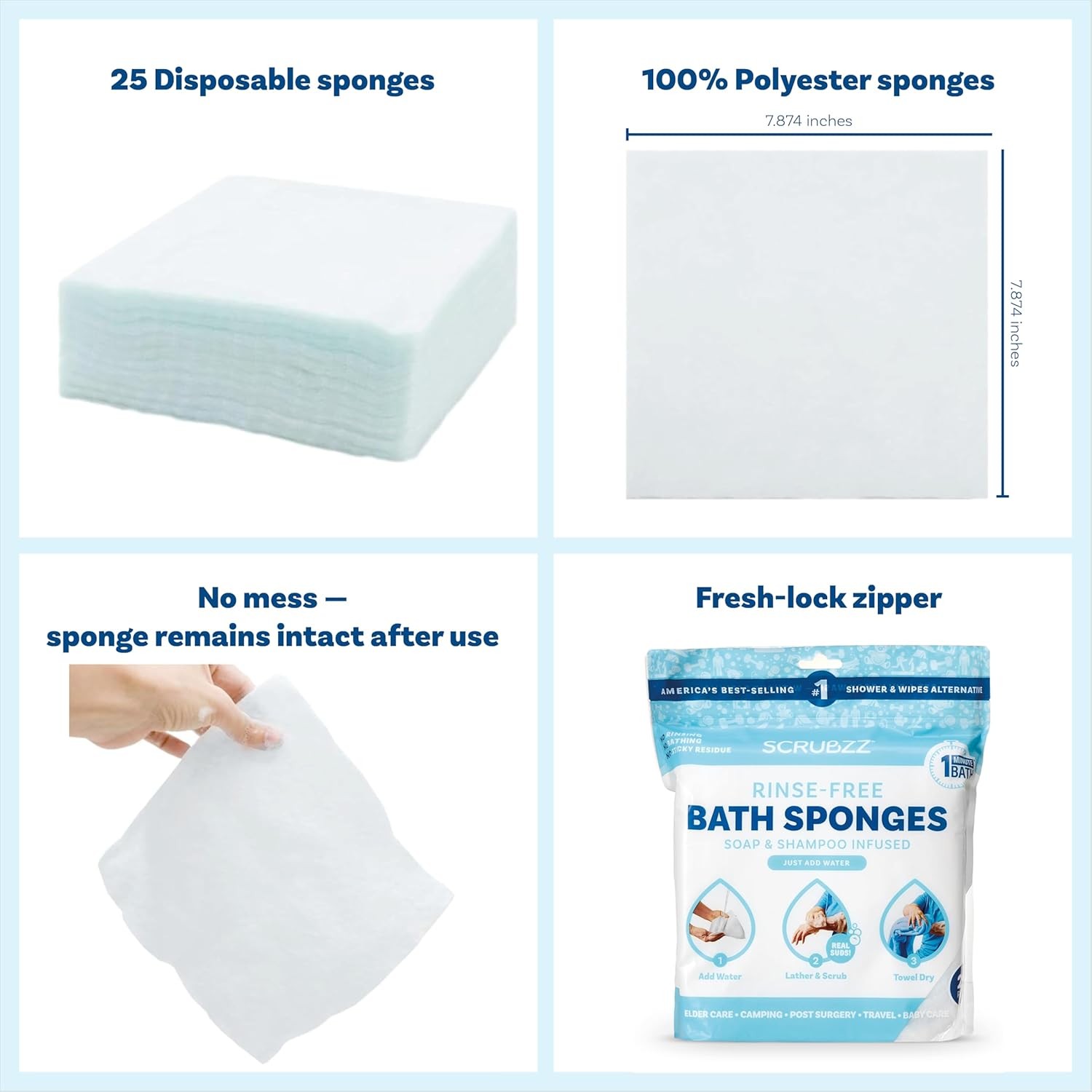 Scrubzz Disposable Rinse Free Bathing Wipes – 25 Pack – 25 Count (Pack of 1)