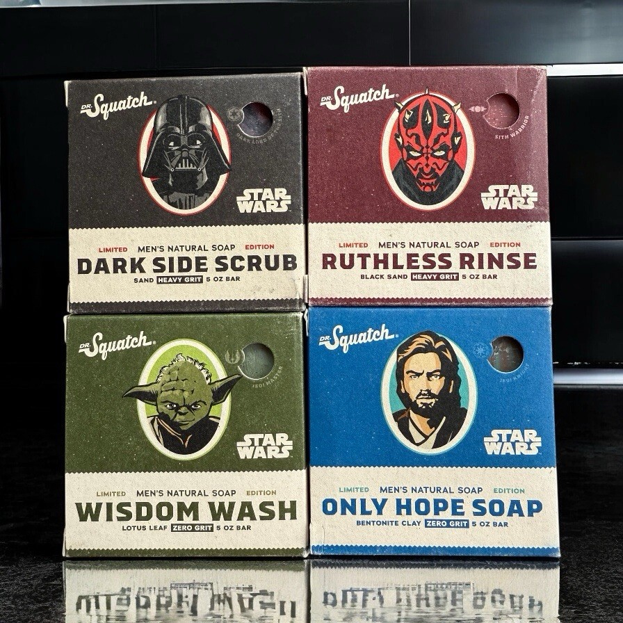 Dr. Squatch Star Wars Soap 4-Pack | Dark Side Scrub, Wisdom Wash, Ruthless Rinse
