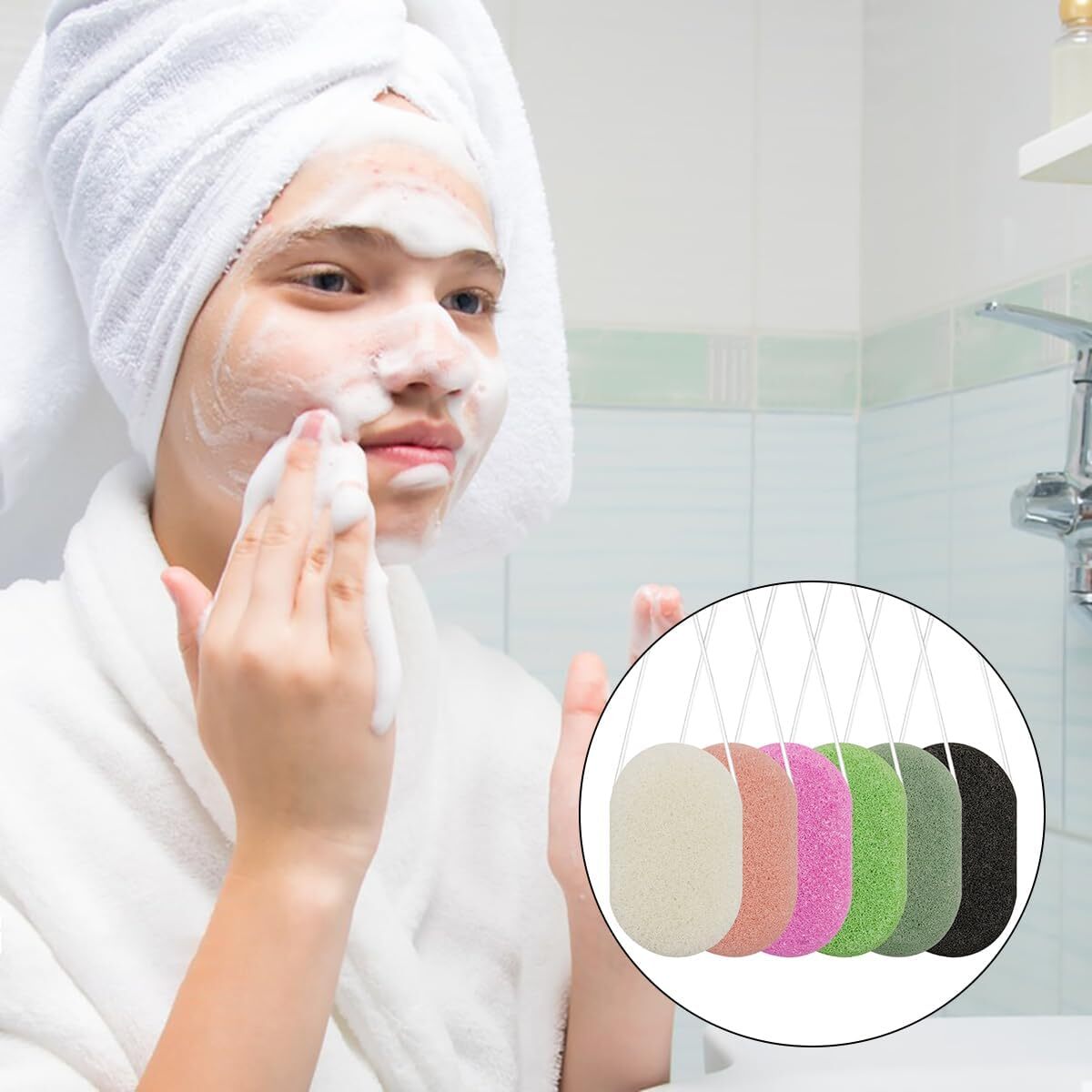 6 pcs Konjac Sponge, Pink, Purple, White, Black, Light Green, Dark Green