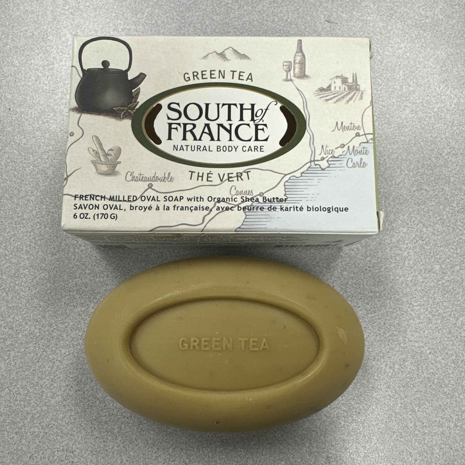 South of France French Milled Oval Bar Soap Green Tea 6 oz Natural Body Care