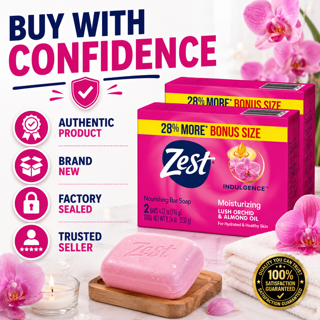 Zest Indulgence Lush Orchid Almond Oil Bar Soap 4 Bars 2 Pack Moisturizing