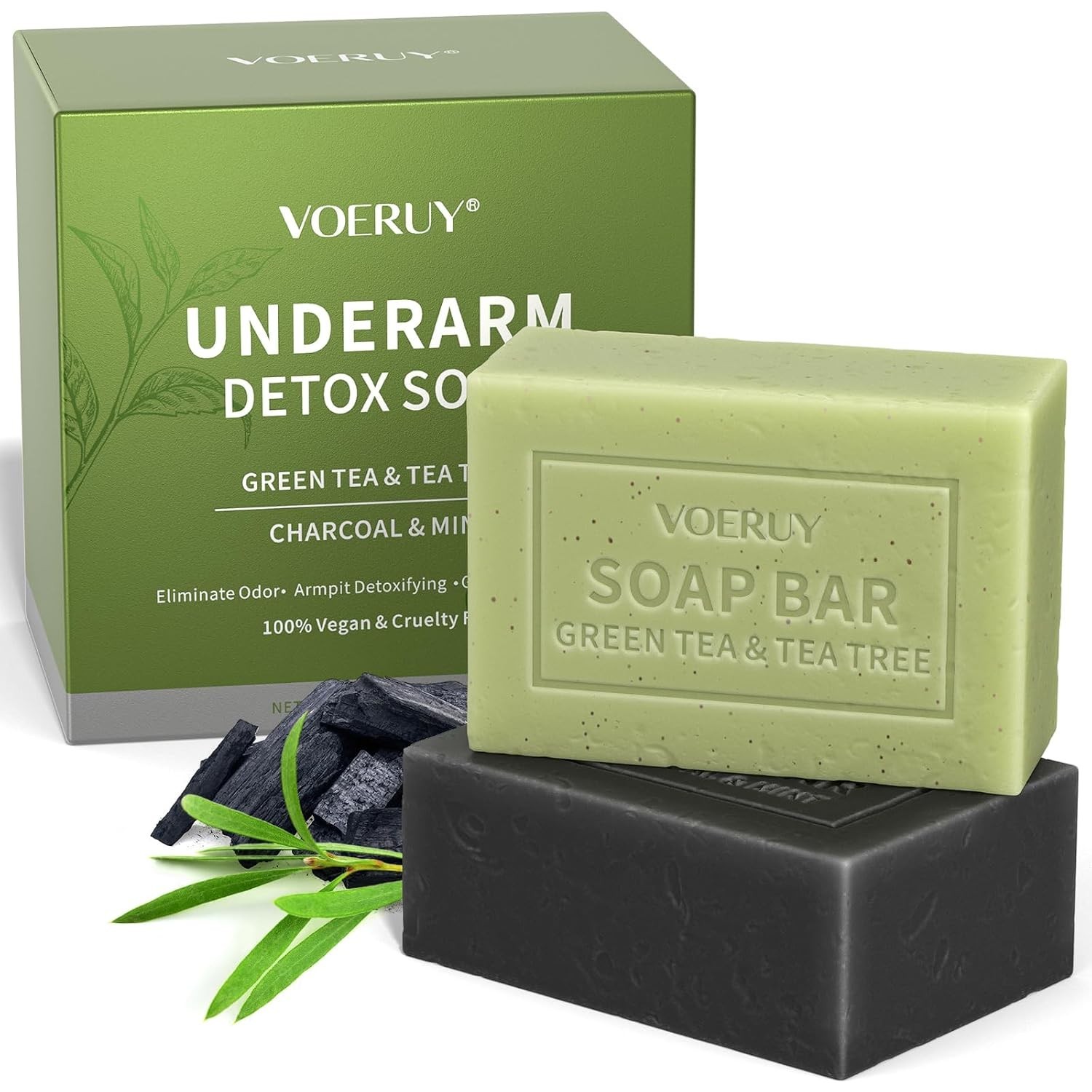 Underarm Detox Soap, 2 Pcs Armpit Detox Soap with Green Tea & Tea Tree, Charc…
