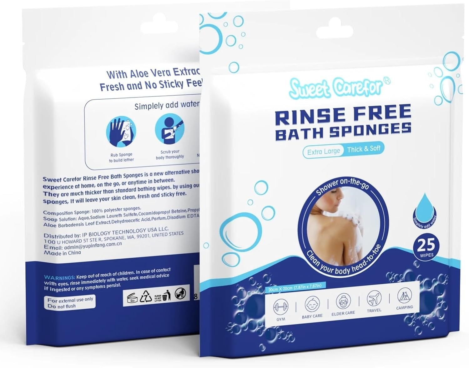 Rinse Free Bath Sponge Wipes Body Wash Wipes for Bathing -Bed Bath,Camping, F…