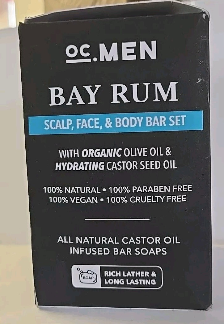 OC Men Bar Soap – BAY RUM Set Of 3 Bars 5 oz each For Scalp Face,& Body