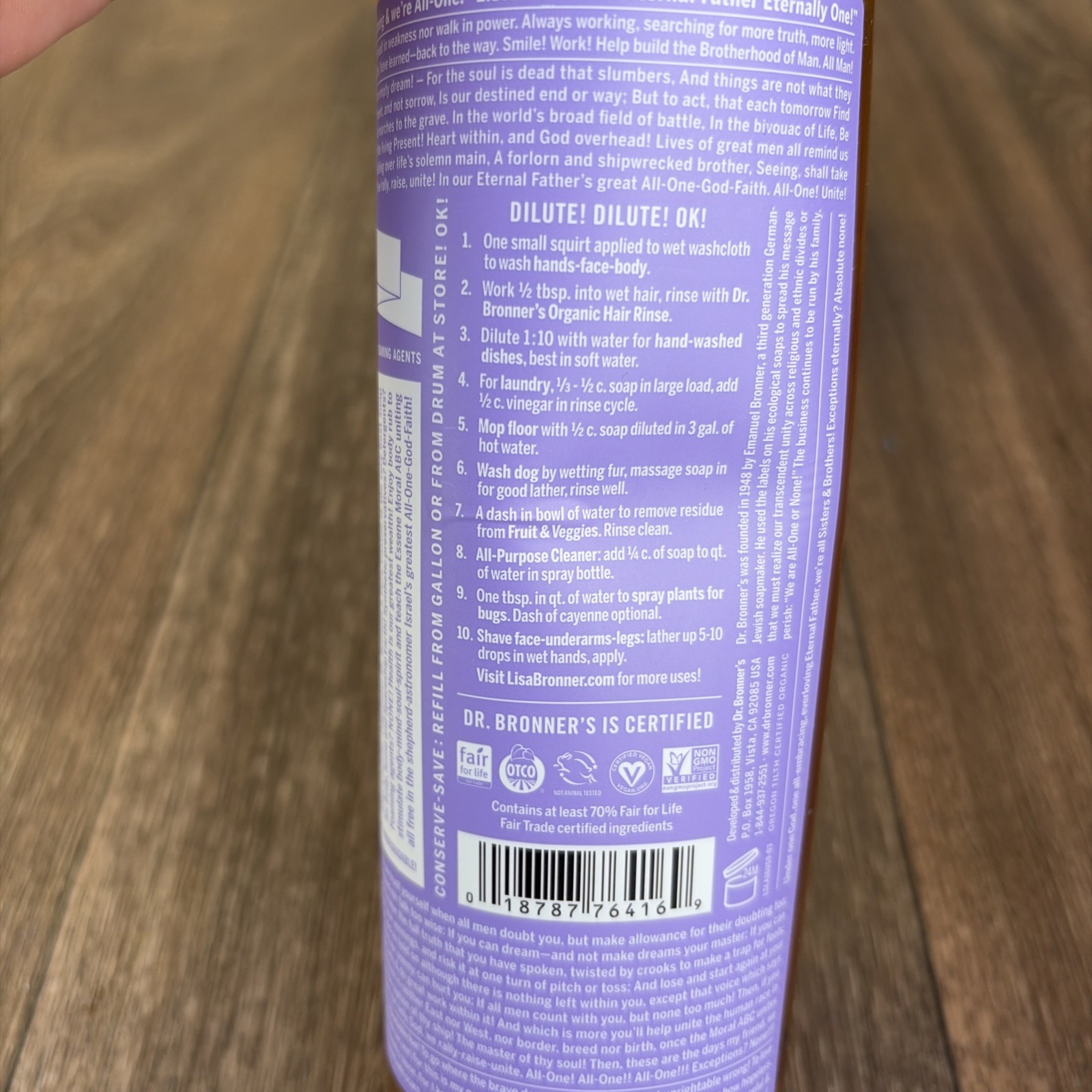 Lot of 2 16 oz Dr. Bronner’s 18 -in-1 Hemp Lavender Pure Castile Soap 32 oz